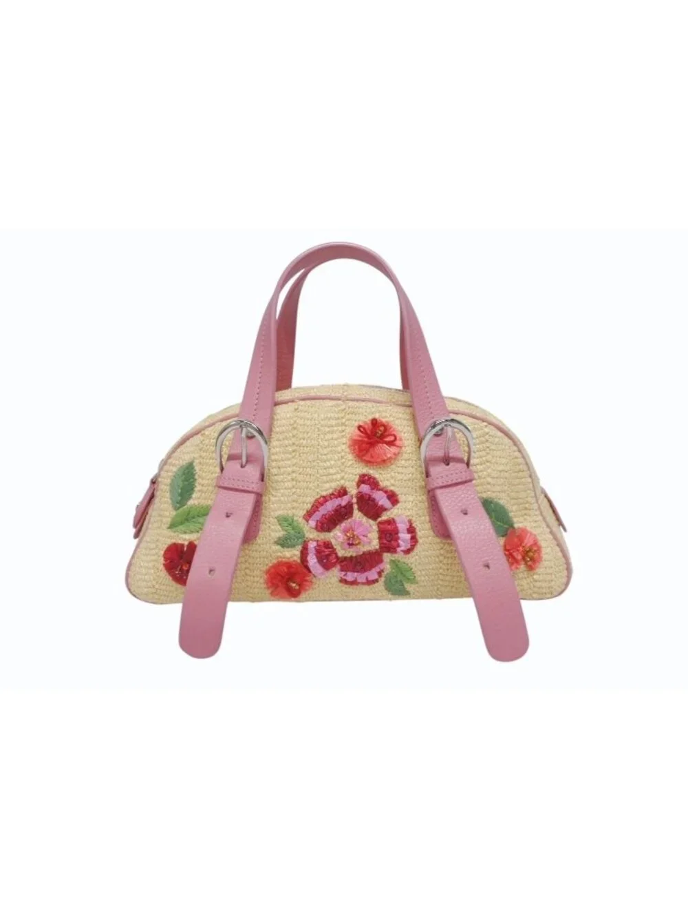 Dior Galliano Era Limited Edition Mini Boston Bag Embroidery Bijou Beige Straw